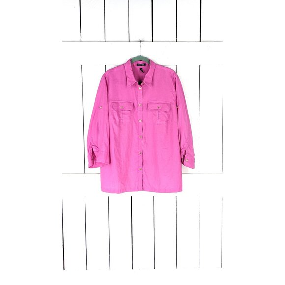 Lauren Ralph Lauren pink linen button down blouse shirt 2X - Picture 6 of 6